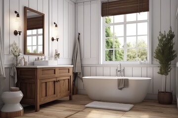 Fototapeta na wymiar Modern farmhouse bathroom interior design