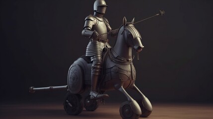 Naklejka premium a medieval knight riding a Segway,photorealistic 