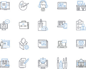 Project roadmap line icons collection. Planning, Strategy, Vision, Goals, Priorities, Timeline, Milests vector and linear illustration. Execution,Budget,Scope outline signs set