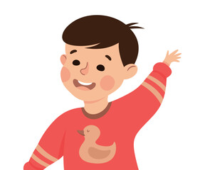 Happy Boy with Raised Up Hand Smiling Vector Illustration