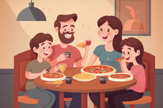 family eating pizza