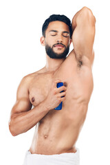 Armpit, deodorant or man spray for body hygiene, perfume and clean underarm product marketing....