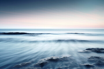 Naklejka na ściany i meble Long exposure of the sea and sky at sunset, Long exposure, Generative AI