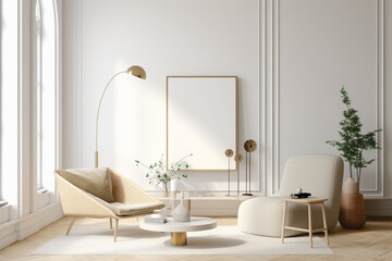 Photorealistic Scandinavian Style Room Mockup with Sunlight Through Window for Digital Print - Generative AI