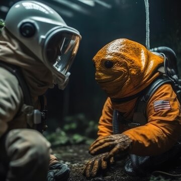 Alien frog yellow talk with human