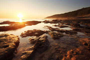 Fototapeta na wymiar Beautiful sunset at the sea, Crimea, Ukraine, Europe, Generative AI
