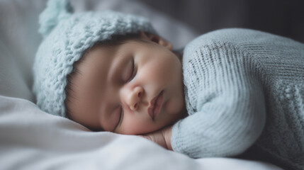 Newborn baby sleeping, close up Generative AI