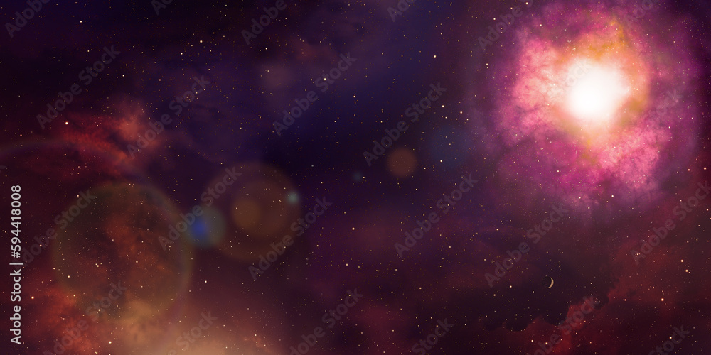 Wall mural cosmic background consisting of black surface with stars and colored nebulae