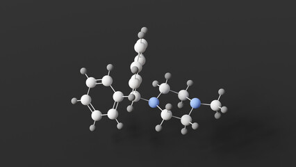 cyclizine molecule, molecular structure, anticholinergic antiemetics, ball and stick 3d model, structural chemical formula with colored atoms