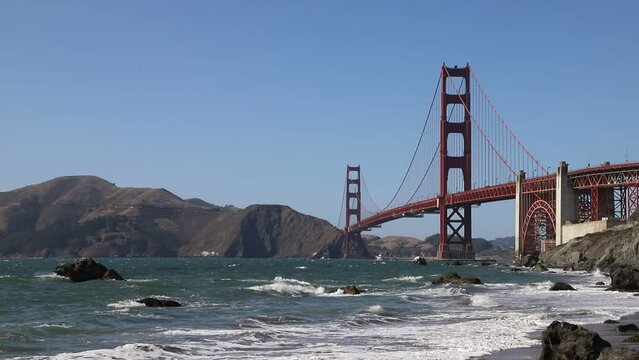 Golden Gate Bridge seen from Marshall beach in San Francisco, California, USA
