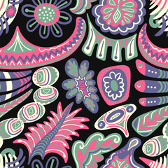 vector colorful natural freeform seamless pattern on black