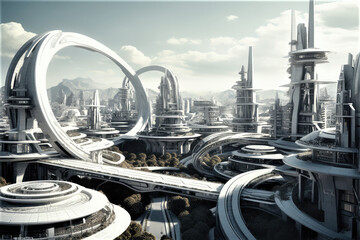 Futuristic city. Generative AI image.
