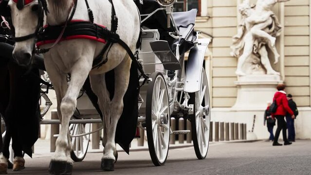 Horse Drawn Cab in the city of Vienna - VIENNA, AUSTRIA - April 22.2023
