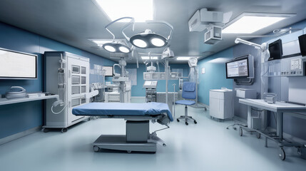 Hospitals and clinic empty interior with bright lighting , operation theater interior, laboratory interior with bright light