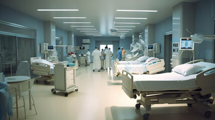 Hospitals and clinic empty interior with bright lighting , operation theater interior, laboratory interior with bright light