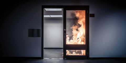 fire in the office behind the door, generative ai