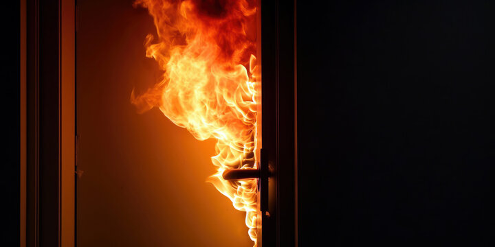 fire in the office behind the door, generative ai