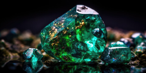 faceted emerald highlights the deep, vivid green color and unique inclusions within the gemstone, generative ai