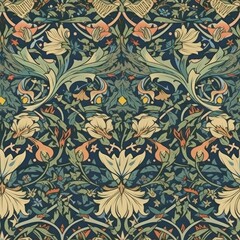 seamless floral blue and green pattern, background, repeating