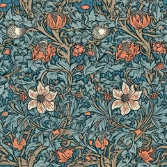 Möbelaufkleber seamless floral blue and orange, pattern, background © Henry
