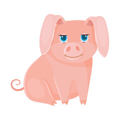 Pig. Pink Piglet. Livestock, animal, Farming. Farm. Vector illustration isolated on white background.