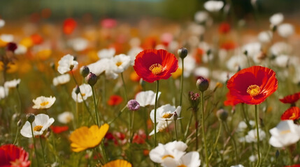 Colorful flowers on a spring meadow.Generative ai.
