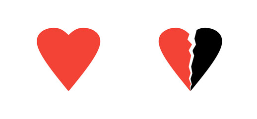 love and break up, heart and broken heart icon