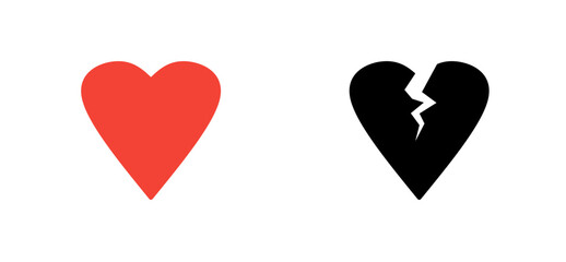 love and break up, heart and broken heart icon