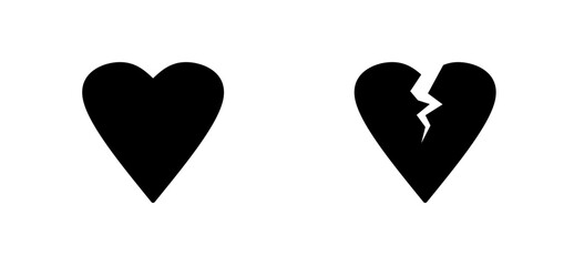 love and break up, heart and broken heart icon