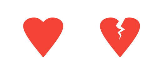 love and break up, heart and broken heart icon