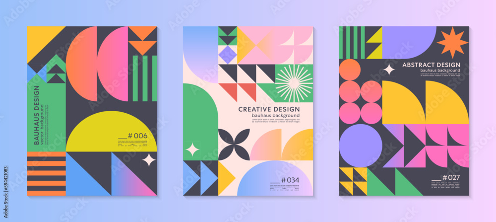 Poster abstract bauhaus geometric pattern backgrounds with copy space for text.trendy minimalist geometric 