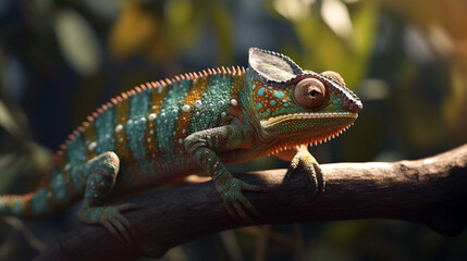 Beautiful of chameleon on branch, chameleon closeup