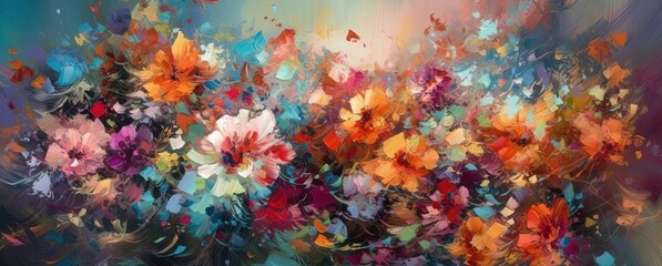 Obraz na płótnie Canvas Floral Impressionist Landscape Painting with Colorful Flowers - Fine Art - Wall Decor - Generative AI