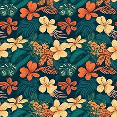 Fotobehang Hawaiian aloha shirt seamless floral background vintage retro colorful © Kodjovi