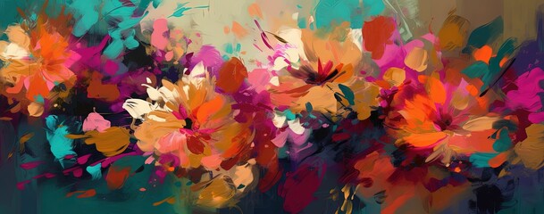 Obraz na płótnie Canvas Abstract Floral Art - Digital Painting Style in Light Orange and Violet for Wall Decor - Generative AI