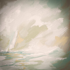 Impressionistic Sailboat Sailing To Close to the Rocky Cliffs - Digital Painting, Illustration, Art, Artwork, Design, Doodle, Scribble, Background, Backdrop, or Wallpaper