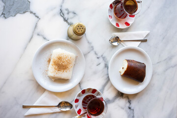 Traditional Turkish Cuisine Dairy Desserts (Kazandibi, Muhallebi, Tavuk Gogsu) Photo, Eminonu Fatih, Istanbul Turkiye