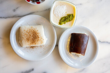 Traditional Turkish Cuisine Dairy Desserts (Kazandibi, Muhallebi, Tavuk Gogsu) Photo, Eminonu Fatih, Istanbul Turkiye