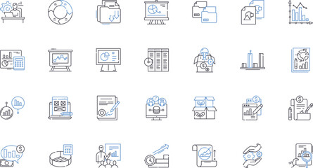 Content management platform line icons collection. Streamline, Organize, Automate, Manage, Edit, Collaborate, Publish vector and linear illustration. Versioning,Workflow,Integration outline signs set