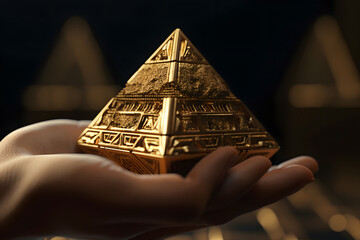 Main tenant une pyramide égyptienne en or » IA générative