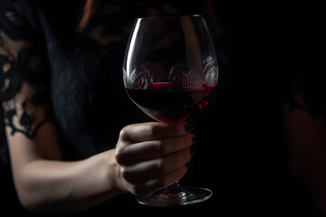 Fototapeta na wymiar Jeune femme buvant du vin rouge » IA générative