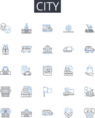 City line icons collection. Management, Control, Oversight, Supervision, Care, Regulation, Handling vector and linear illustration. Administration,Operation,Maintenance outline signs set