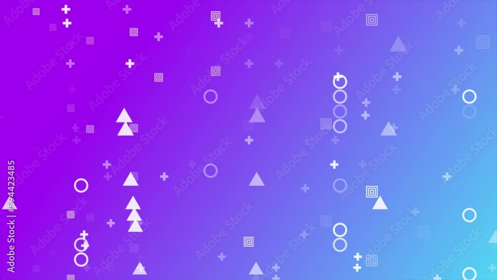 Poster geometric shape moving on blue and purple gradient background. triangle circle digital geometric sha