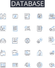 Fototapeta premium Database line icons collection. Data storage system, Data management software, Digital repository, Information warehouse, Records management tool, Information organizing system, Data compilation