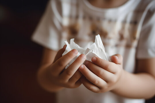 Jeune fille tenant une boulette de papier blanche dans ses mains » IA générative