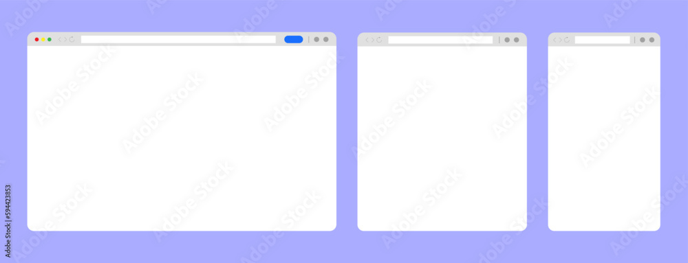 Aufkleber Web browser window white template. Sample frame design Internet page mockup. Blank screen web browser in flat design. Vector illustration 10 eps.