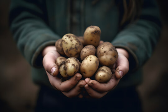 Enfant tenant des pommes de terre dans ses mains » IA générative