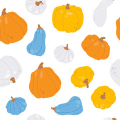 Vector seamless background pattern with autumn harvest pumpkins for surface pattern design 