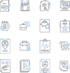 Policies line icons collection. Regulations, Guidelines, Procedures, Rules, Directives, Protocols, Standards vector and linear illustration. Code,Laws,Statutes outline signs set - obrazy, fototapety, plakaty