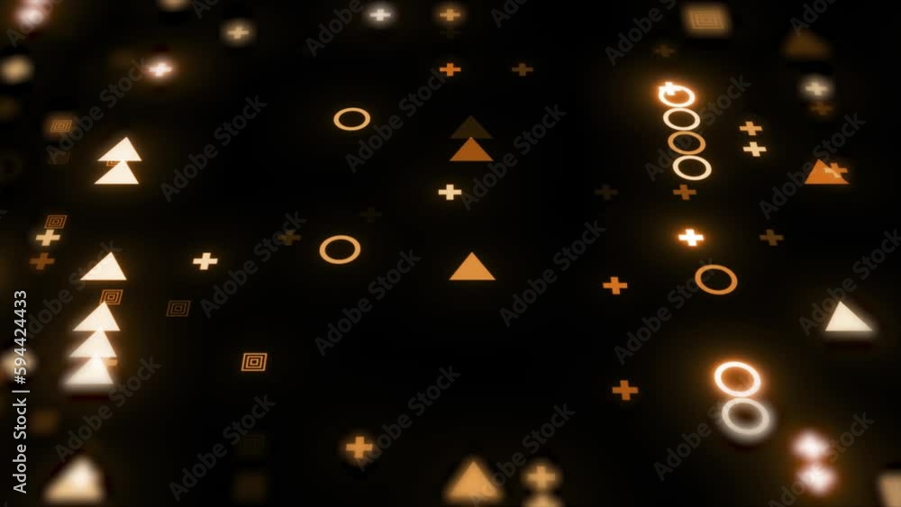 Poster abstract yellow geometric shape animation on black background. glowing geometric shape moving on bla
